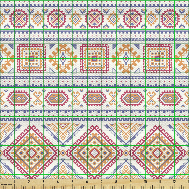 Bohem Parça Kumaş Pastel Tonda Geometrik Kilim Efektli Motifler