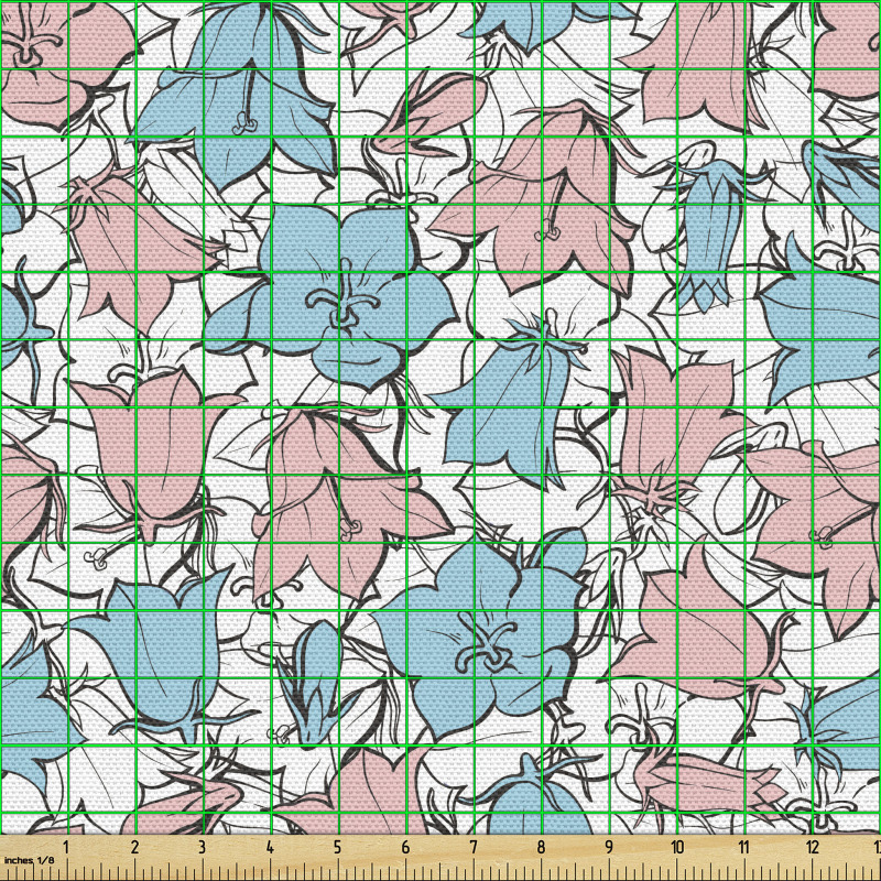 Botanik Parça Kumaş Klasik Pastel Romantik Çan Çiçekleri Çizimi