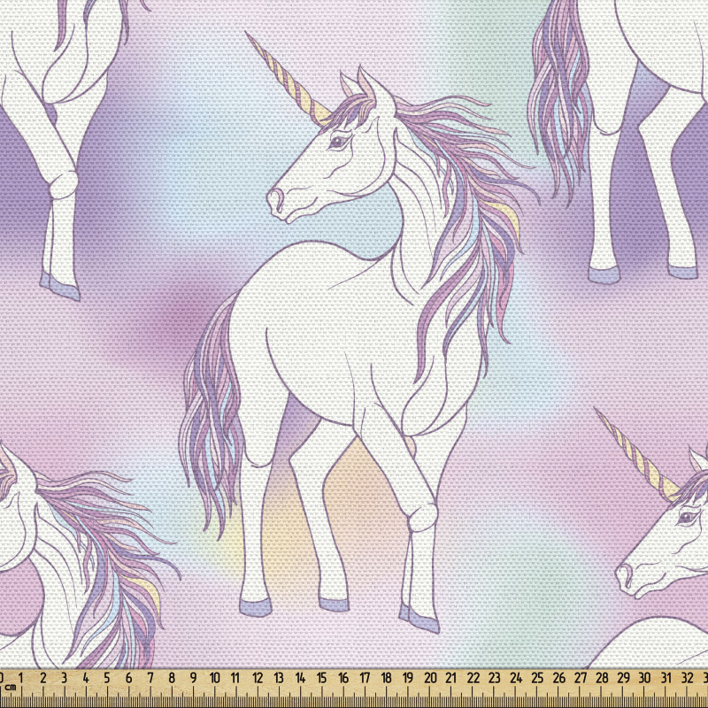 Unicorn Parça Kumaş Romantik Masalsı Tek Boynuzlu At Motifleri 