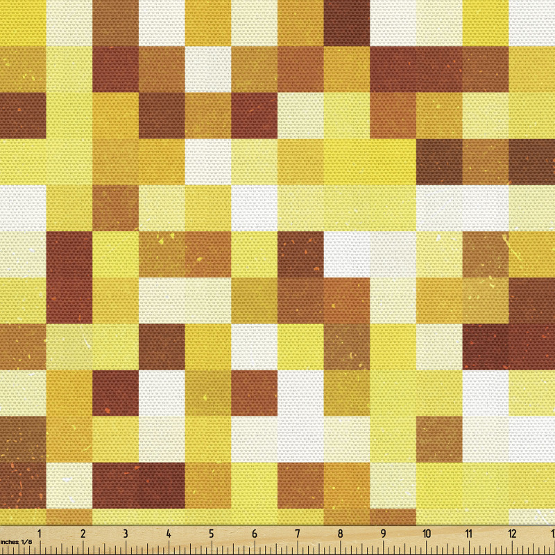 Geometrik Parça Kumaş Sarımsı Tonda Damalı Kareli Eskitme Desen