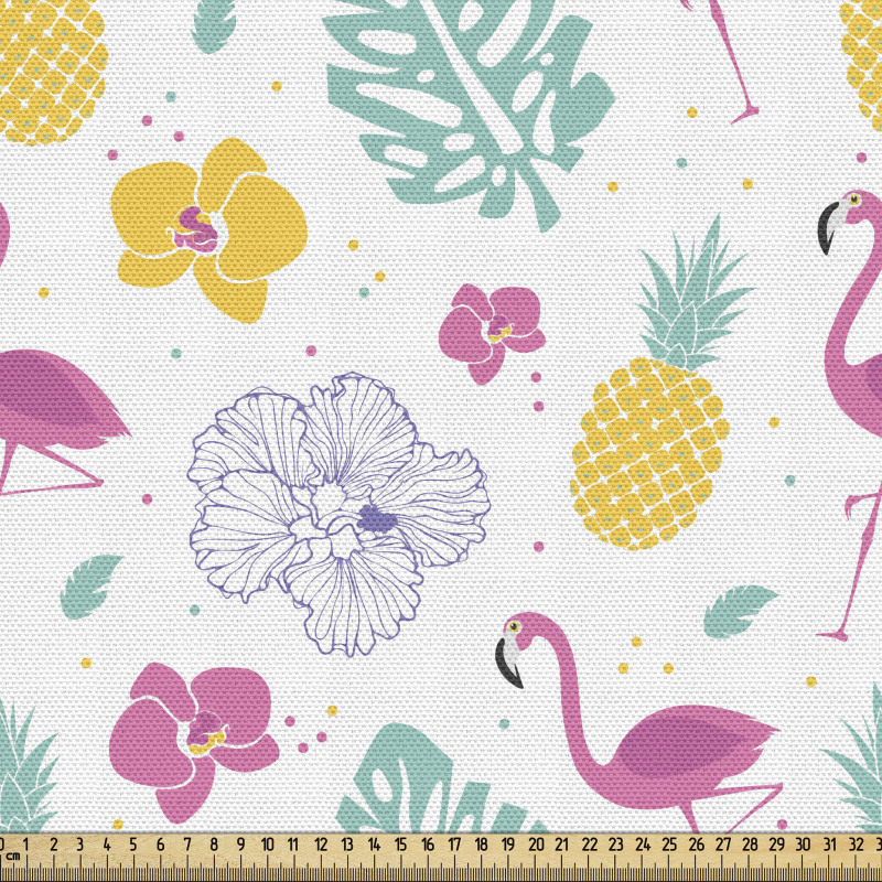 Tropikal Parça Kumaş Flamingo Ananas Çiçek ve Palmiye Desenleri