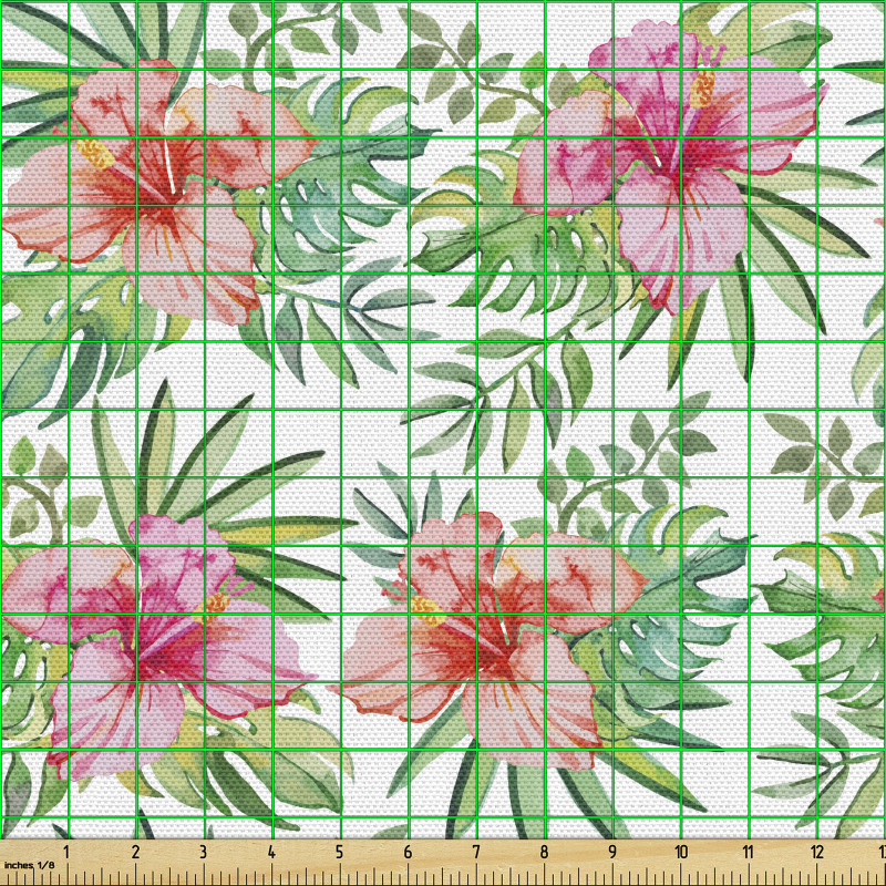 Hawaii Parça Kumaş Klasik Botanik Egzotik Çiçekler ve Yapraklar