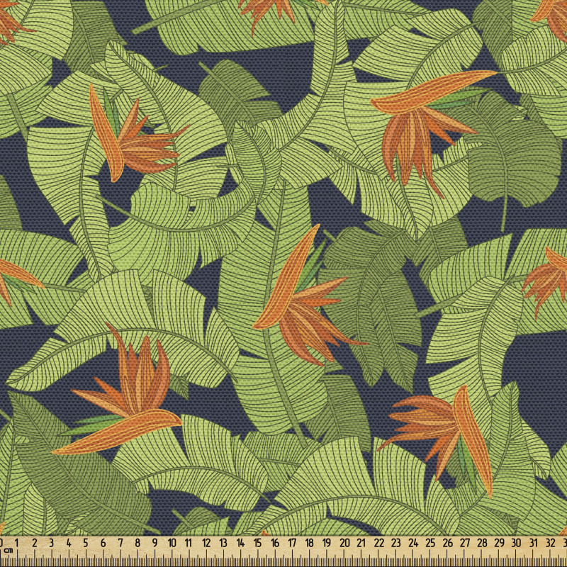 Tropik Parça Kumaş Egzotik Büyük Botanik Yaprak Çizimli Desen