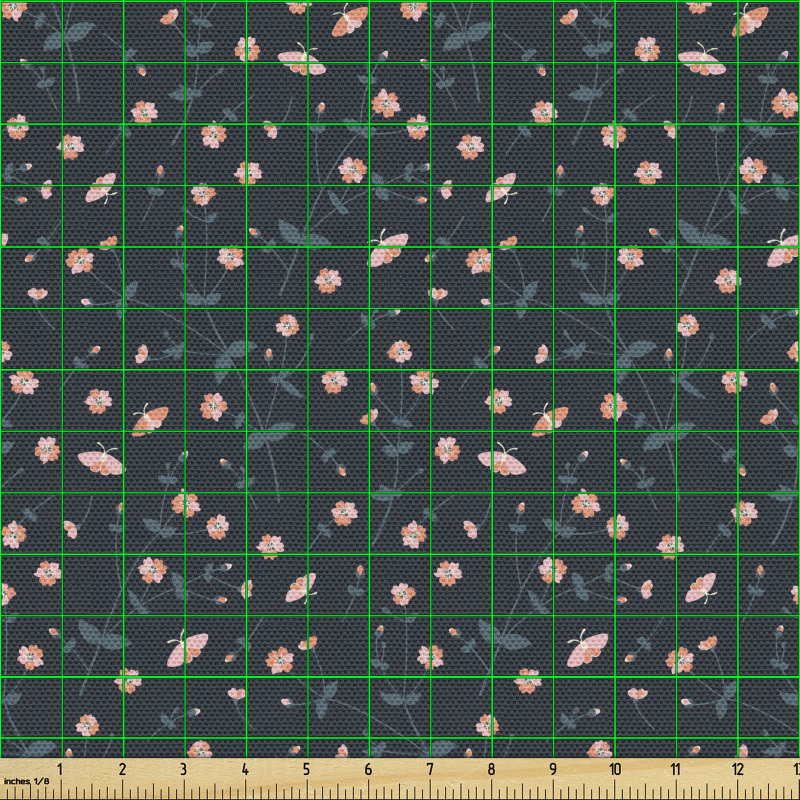 Botanik Parça Kumaş Koyu Fonda Minik Çiçek Sarmaşıkları Deseni