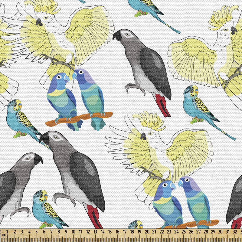 Hayvanlar Parça Kumaş Çeşitli Egzotik Papağan Kuşları Çizimi 