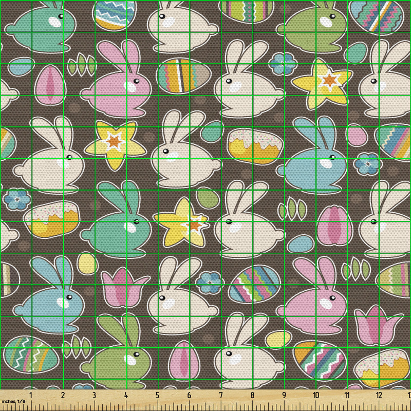 Paskalya Parça Kumaş Rengarenk Tavşanlar ve Yumurtalar Tasarımı