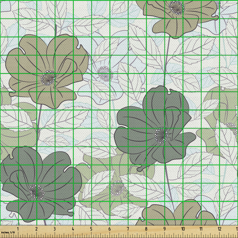 Botanik Parça Kumaş Klasik Yumuşak Renk Geçişli Çiçek Çizimleri