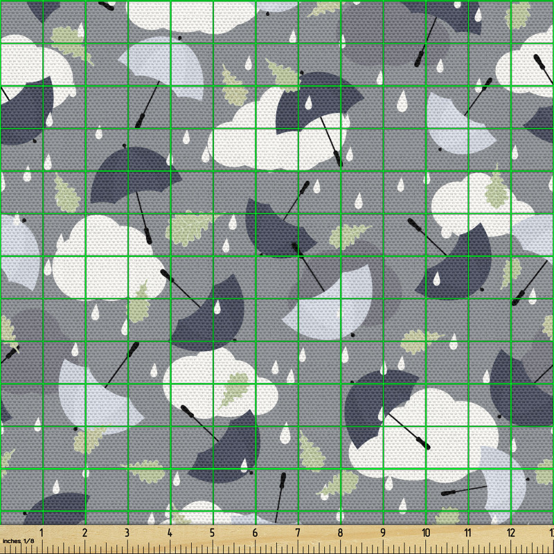 Yağmur Parça Kumaş Şemsiye Su Damlaları Bulutlar Mistik Çizimi