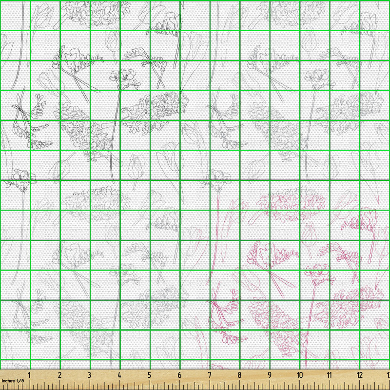 Botanik Parça Kumaş Soft Tonda Çeşitli Kır Çiçekleri El Çizimi 