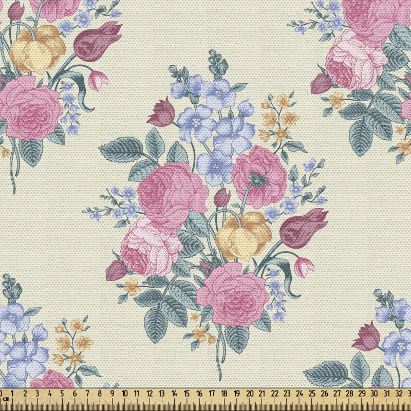 Çiçekli Parça Kumaş Vintage Desenli Floral Buket Motifleri