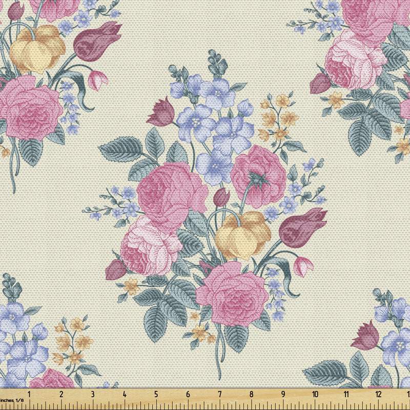 Çiçekli Parça Kumaş Vintage Desenli Floral Buket Motifleri