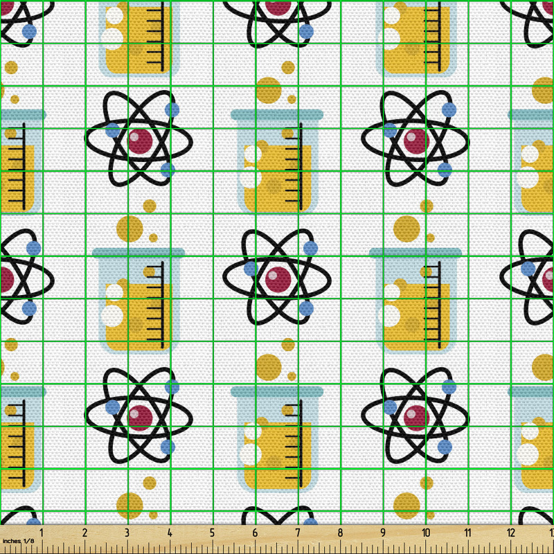 Bilim Parça Kumaş Kimya Deney Tüpleri Atom Molekülleri Deseni