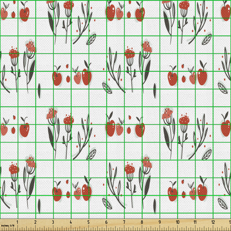Meyve Parça Kumaş Modern Sanatsal Kırmızı Kiraz Çiçeği Dalları