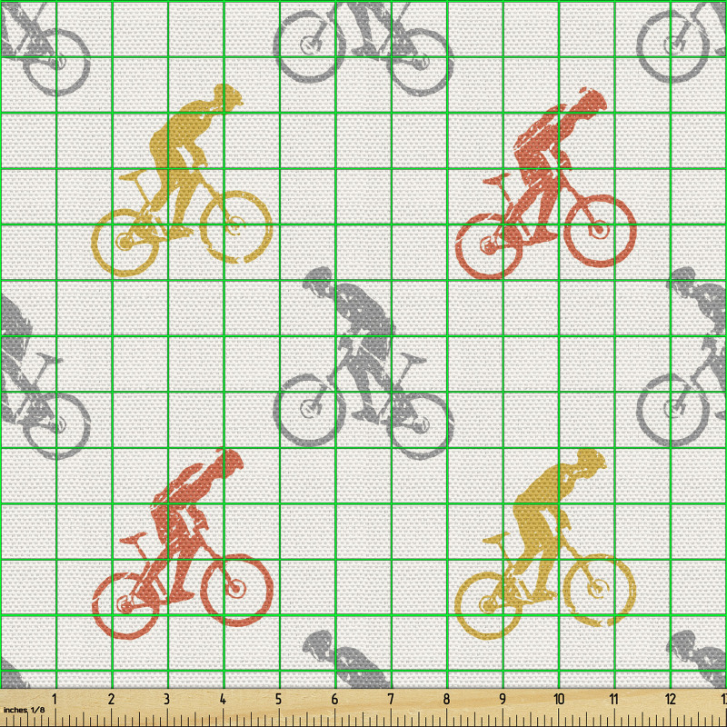 Bisiklet Parça Kumaş Rengarenk Detaylı Sporcu Silüetleri Deseni