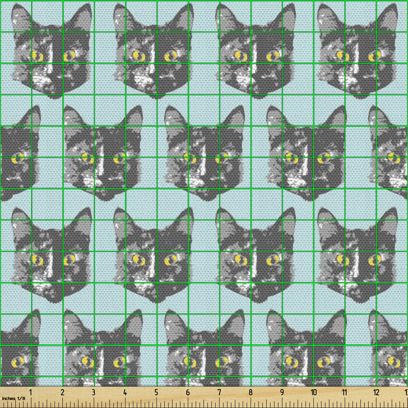 Kedisever Parça Kumaş Minik Devamlı Kara Kedi Portreli Desen 