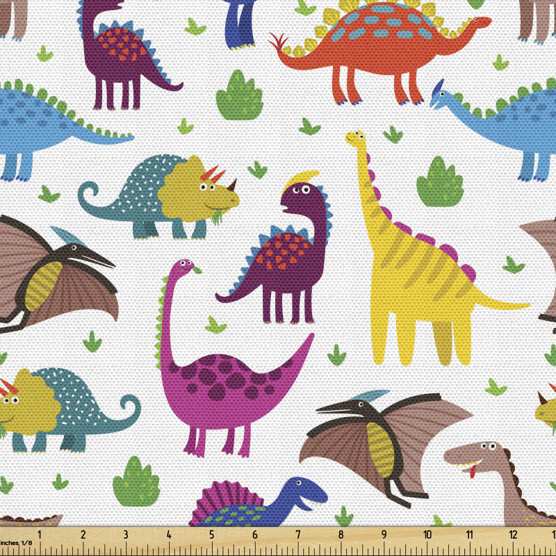 Dinozor Parça Kumaş Rengarenk Tasarım Tarih Öncesi Hayvanlar