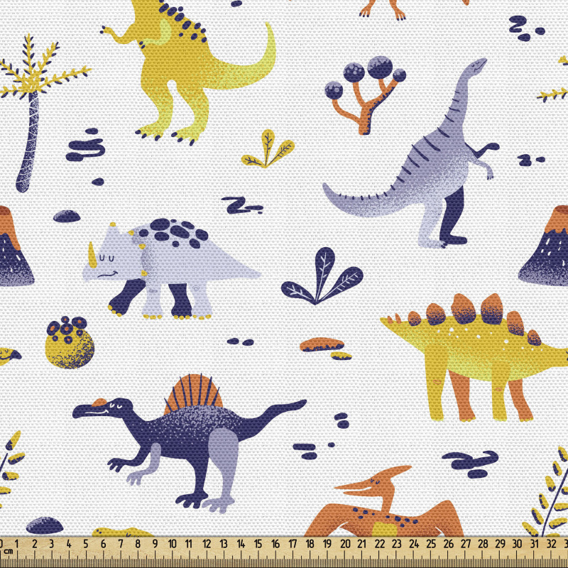 Hayvan Parça Kumaş Dinozorlar Volkan ve Tropik Ağaçlar Çizimi