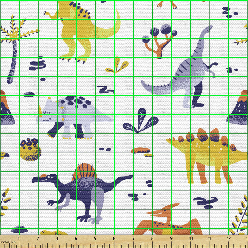 Hayvan Parça Kumaş Dinozorlar Volkan ve Tropik Ağaçlar Çizimi