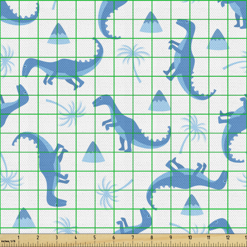 Dinozor Parça Kumaş Basit Sade Hayvan Palmiye ile Dağ Çizimi