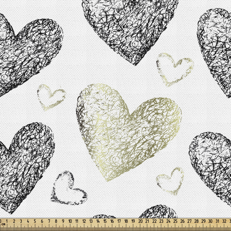 Sevgililer Günü Parça Kumaş El Çizimi Karalama Kalp Motifleri