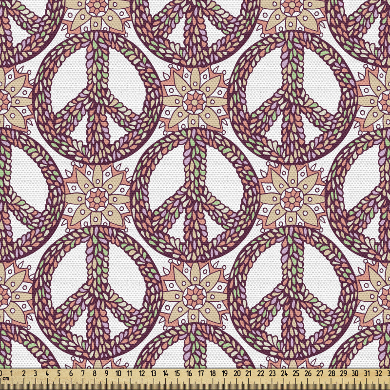 Modern Parça Kumaş Hippi Kültürü Çiçekli Desen ve Barış İşareti