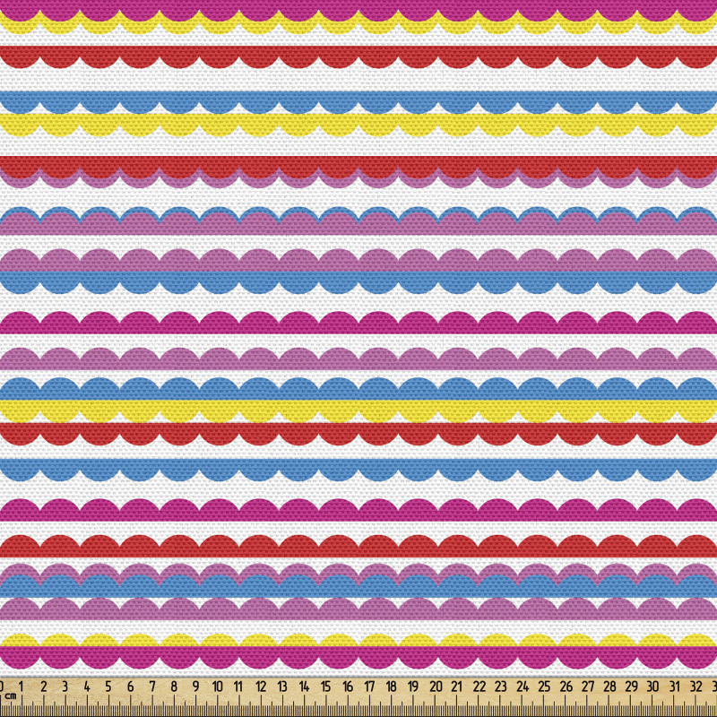 Geometrik Parça Kumaş Rengarenk Sevimli Dalgalı Yatay Şeritler