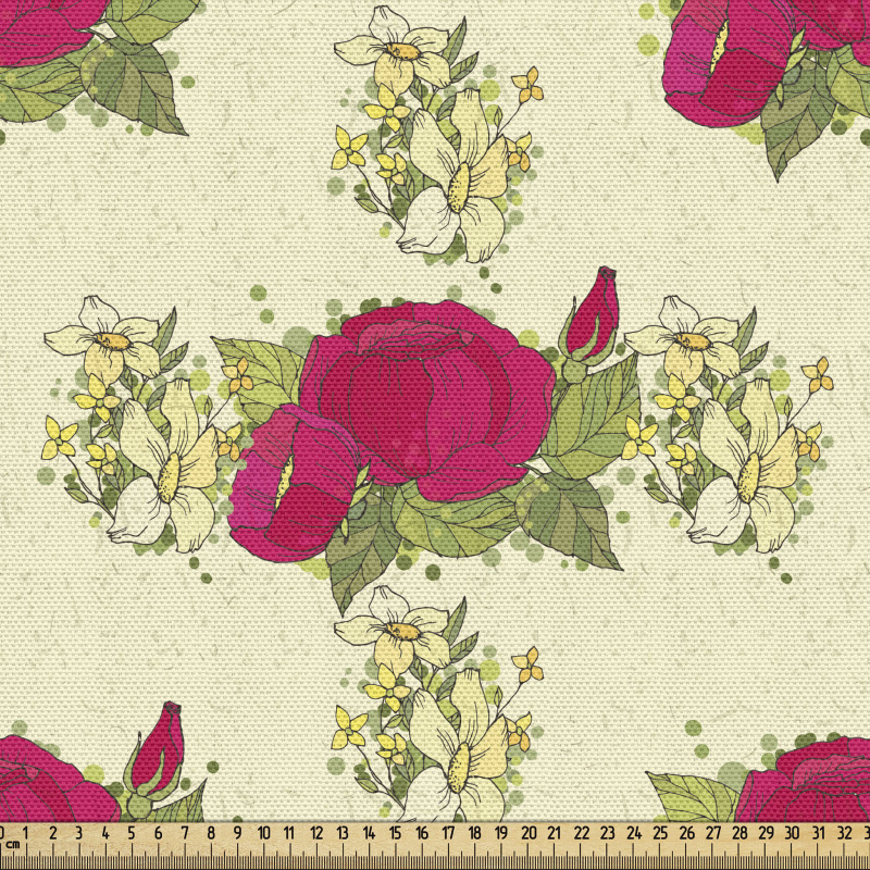 Nostaljik Parça Kumaş Klasik Romantik Çiçek Buketi Çizimleri