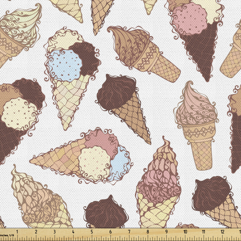 Yemek Parça Kumaş Külahta Rengarenk Dondurma Çizimleri Deseni