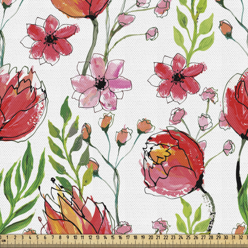 Doğa Parça Kumaş Suluboya ile Boyanmış Çiçek İllüstrasyonları