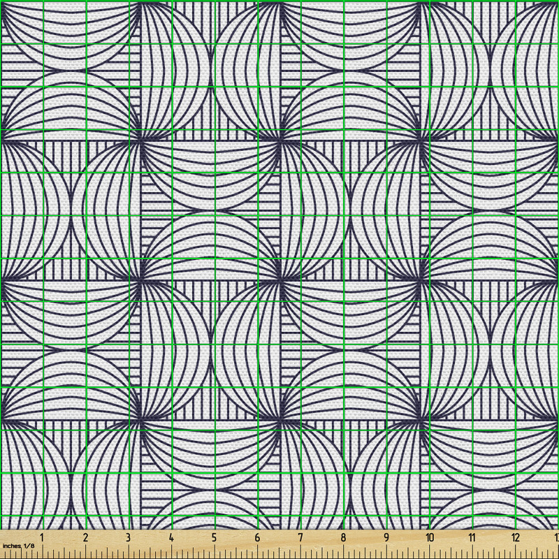 Geometrik Parça Kumaş Kare ve Dairelerle Oluşmuş Çizgili Desen