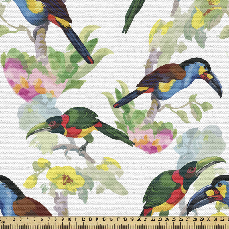 Hayvan Parça Kumaş Suluboya ile Ağaç Dallarındaki Papağanlar