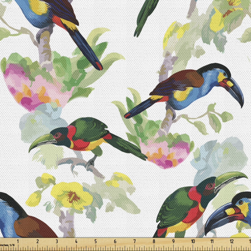 Hayvan Parça Kumaş Suluboya ile Ağaç Dallarındaki Papağanlar