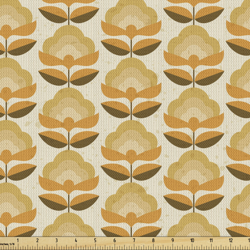Retro Parça Kumaş Soyut Vintage Simetrik Çiçek Dalı Tasarımı