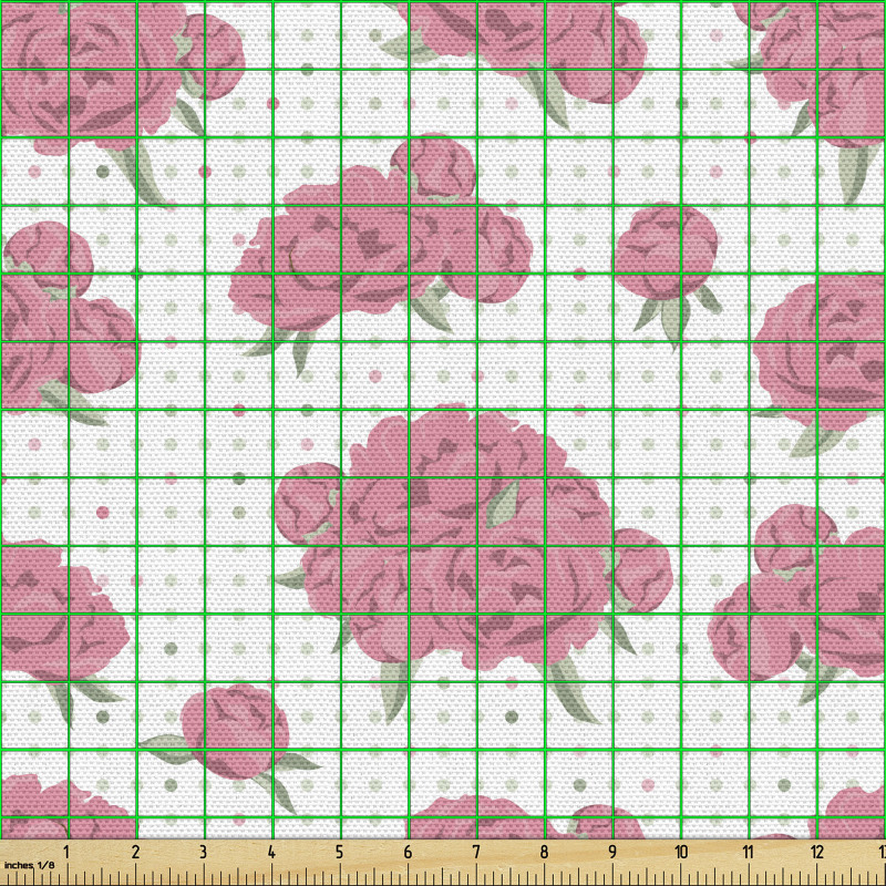Romantik Parça Kumaş Noktalı Zemin Üzerinde Büyük Küçük Güller