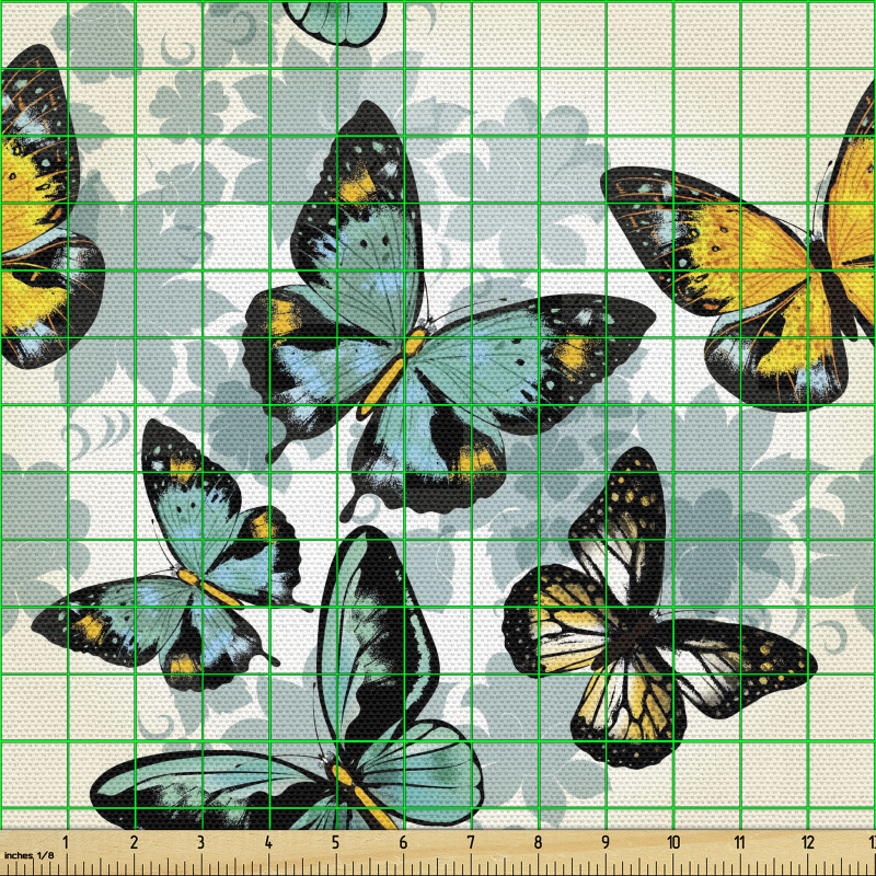 Vintage Parça Kumaş Çiçek Siluetleri ile Üzerindeki Kelebekler