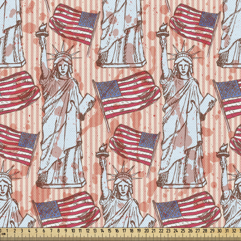 Amerika Parça Kumaş Özgürlük Heykeli ve ABD Bayrağı Deseni