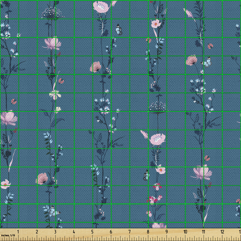 Çiçekli Parça Kumaş Floral Motif Süslemeli Dikey Sarmaşıklar