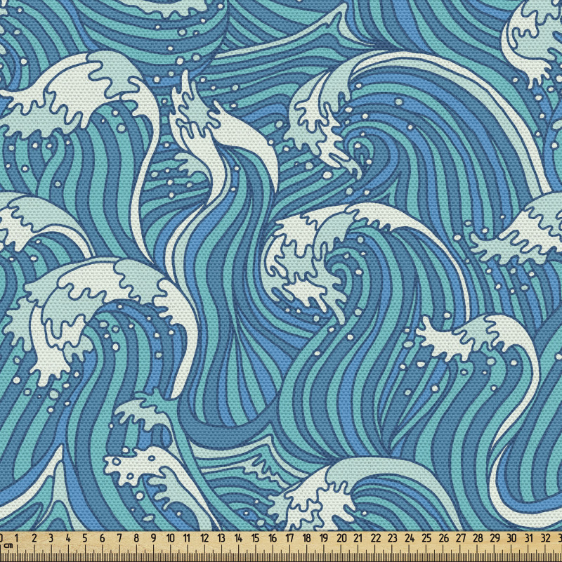 Asya Parça Kumaş Su Kabarcıkları ile Deniz Dalgaları Çizimi