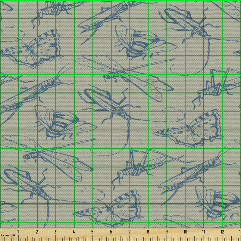 Doğa Parça Kumaş Kelebek Yusufçuk Sinek Çekirge Böcek Çizimleri