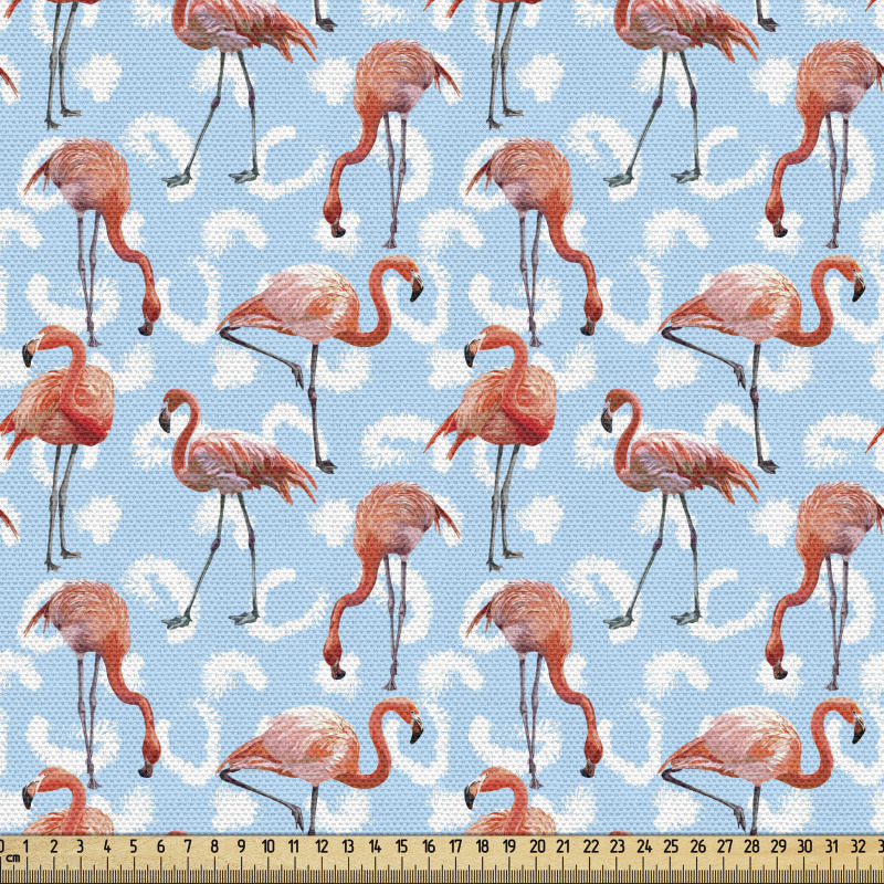 Tropikal Parça Kumaş Flamingolar ve Tribal Motifli Arka Plan