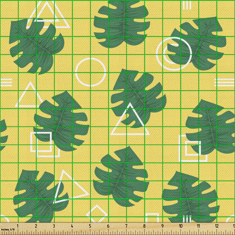 Tropikal Parça Kumaş Palmiye Yaprakları ve Geometrik Şekiller