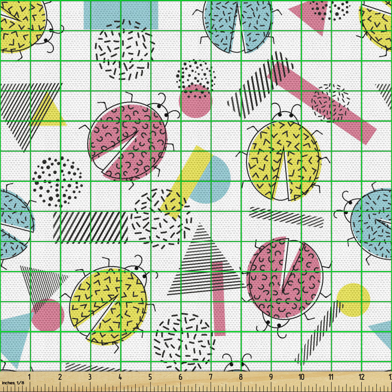 Geometrik Parça Kumaş Rengarenk Uğur Böcekleri Soyut Şekiller 