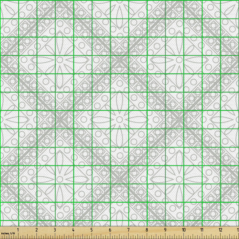 Mozaik Parça Kumaş Geometrik Soft Karo Motifli Çiçek Deseni