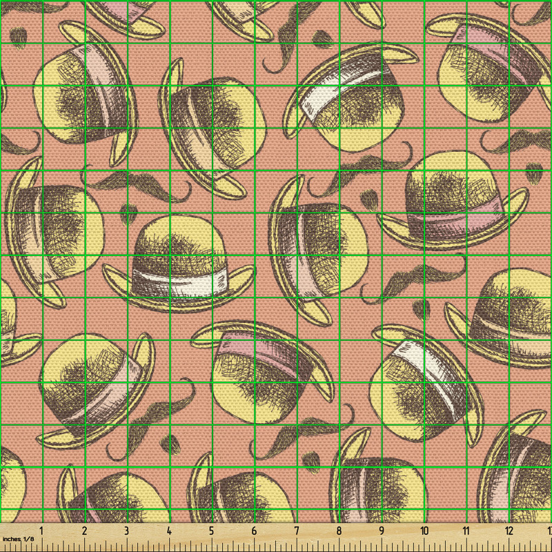 El Çizimi Parça Kumaş Somon Fon Üstünde Bıyık Şapka ve Sakal