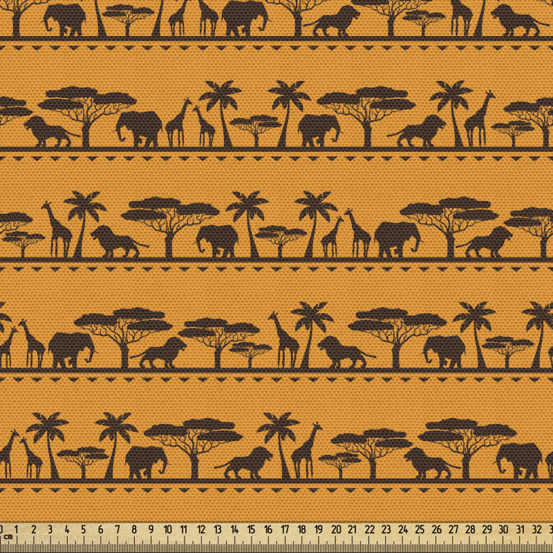 Afrika Parça Kumaş Küçük Tekrarlı Yerli Hayvan Ağaç Motifleri 
