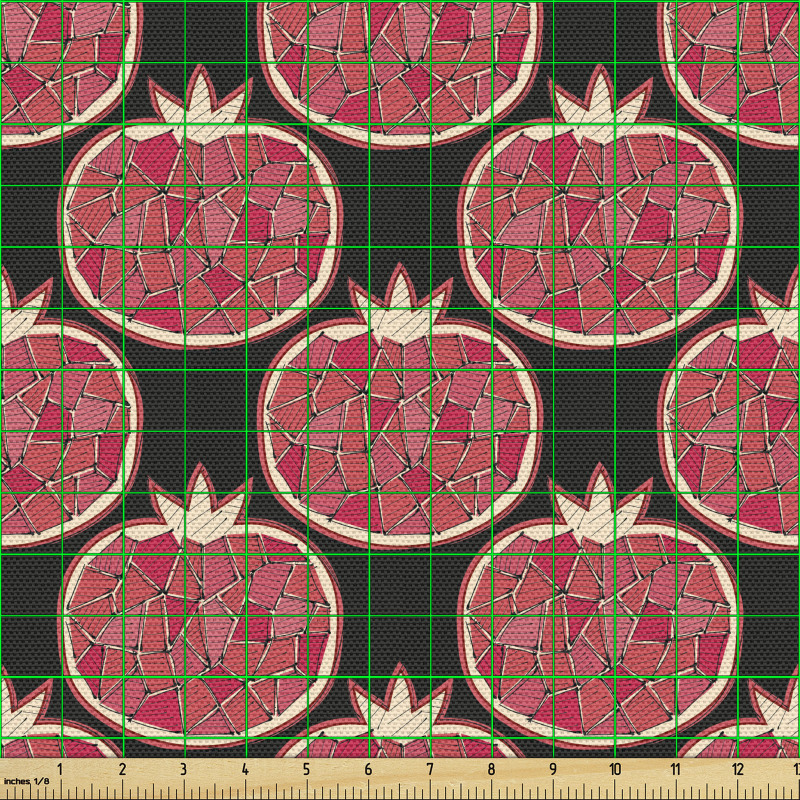 Meyve Parça Kumaş İçi Geometrik Desenlerle Doldurulmuş Narlar