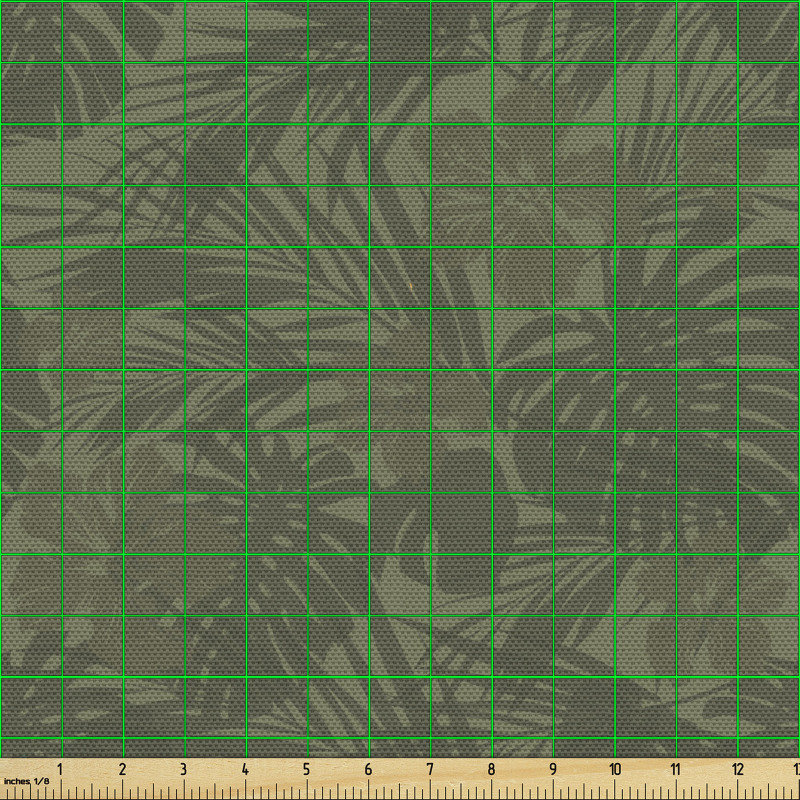 Tropikal Parça Kumaş Koyu Tonlarda Palmiye Yaprakları Çizimi