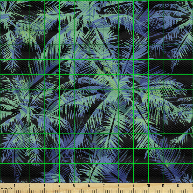 Tropikal Parça Kumaş Tekrarlı Palmiye Ağacı Yaprakları Çizimi