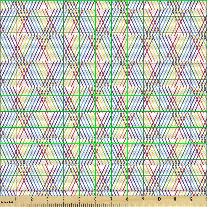 Geometrik Parça Kumaş Rengarenk Zikzaklı İç İçe Geçmiş Çizgiler