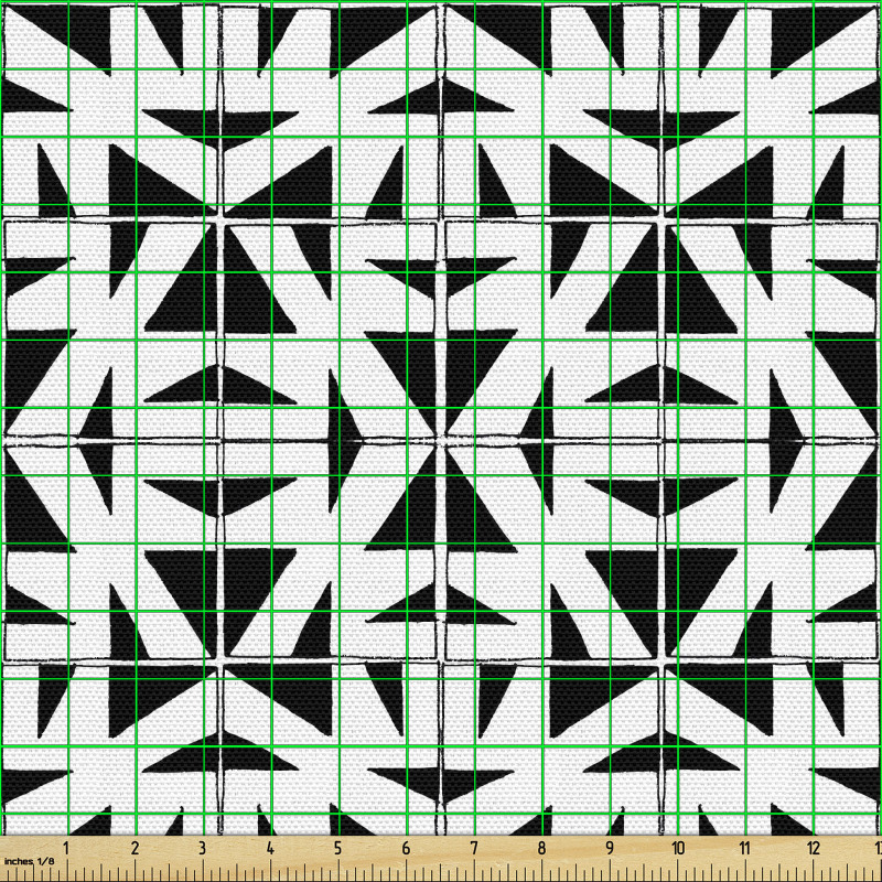 Monokrom Parça Kumaş Geometrik Karolu Soyut Mozaik Tasarımı